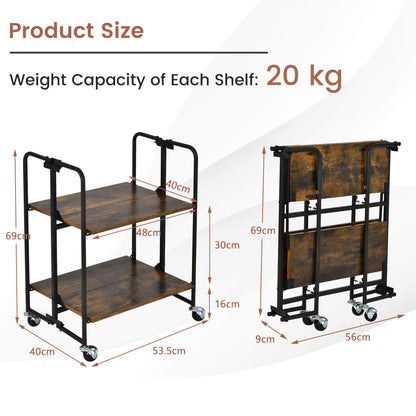 2-Tier Folding Kitchen Island Cart with Metal Frame