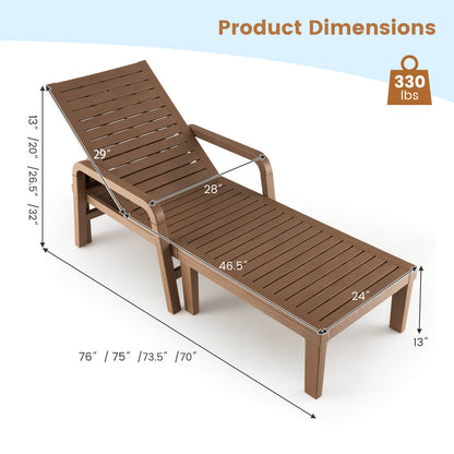 Patio PP Chaise Lounge Chair with 4-Position Adjustable Backrest-Coffee