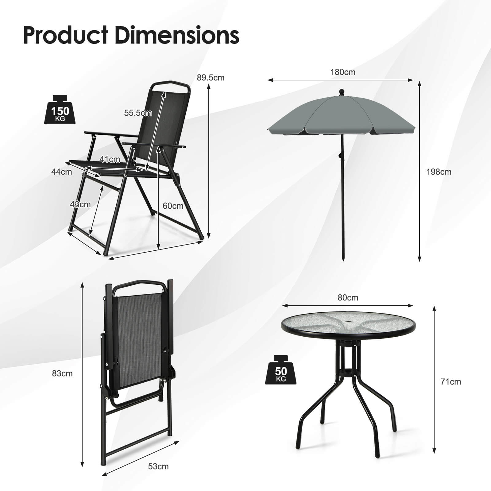 6 Pieces Patio Dining Set with Folding Chairs and Glass Table-Black