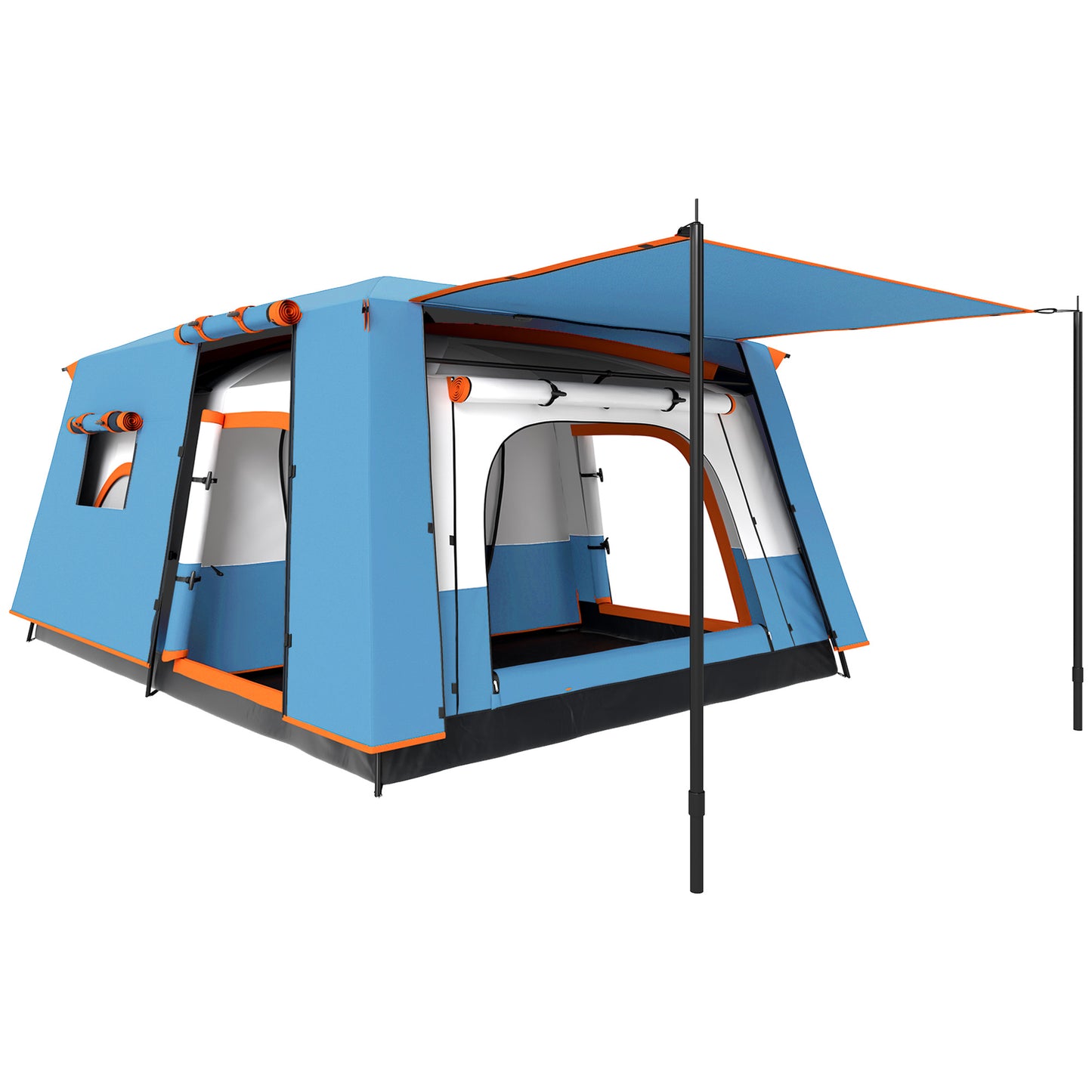 Outsunny 4-6 Man Camping Tent, Double Layer Tunnel Tent with Porch, Living Area and 2 Bedrooms, Sewn in Groundsheet, 3000mm Waterproof and UPF 30+, Portable with Bag, Blue