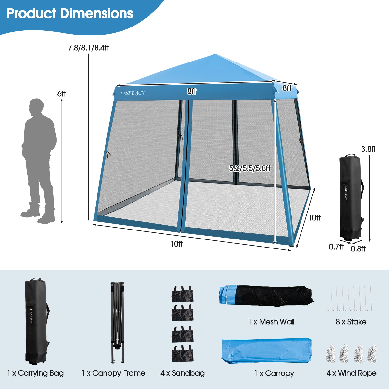 Outdoor Instant Pop-up Canopy with Mesh Sidewalls-Blue