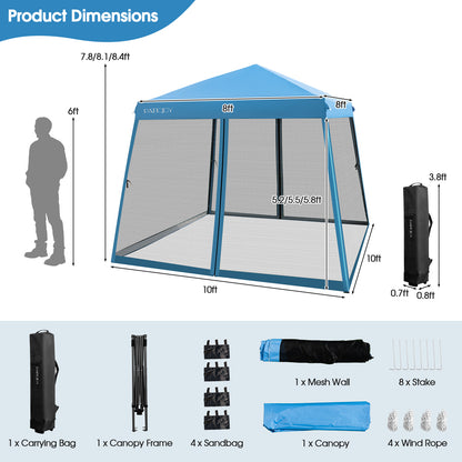 Outdoor Instant Pop-up Canopy with Mesh Sidewalls-Blue