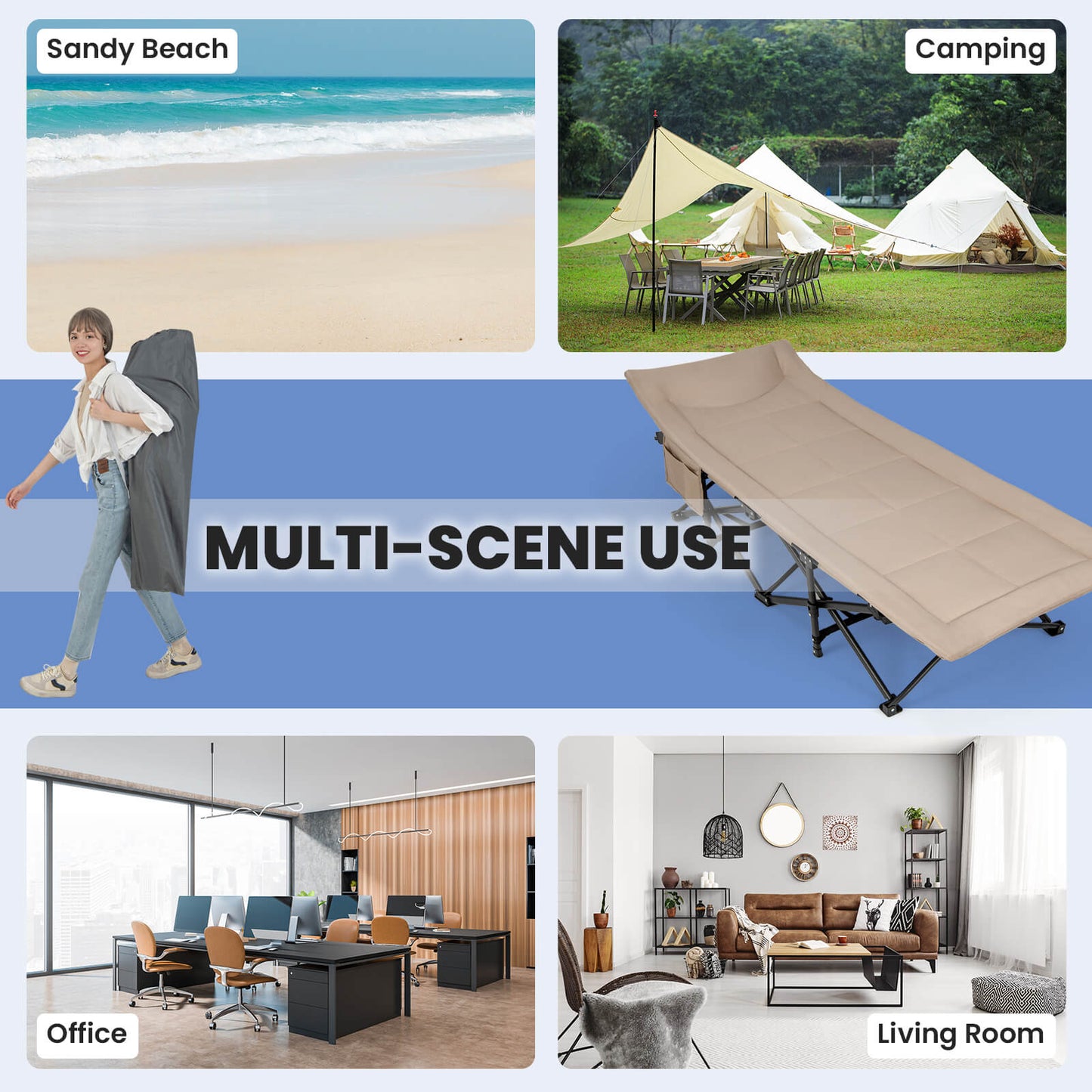 Sleeping Cot Bed with Carry Bag-Khaki