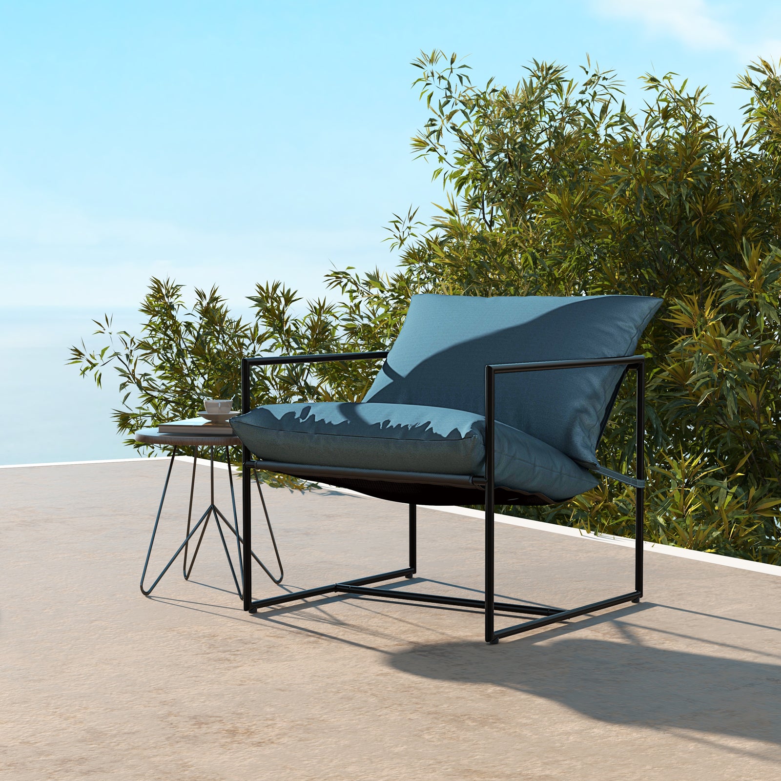 Sling Metal Framed Accent Chairs Set of 2 with Removable Sponge Cushions-Navy