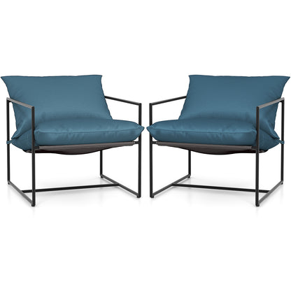 Sling Metal Framed Accent Chairs Set of 2 with Removable Sponge Cushions-Navy