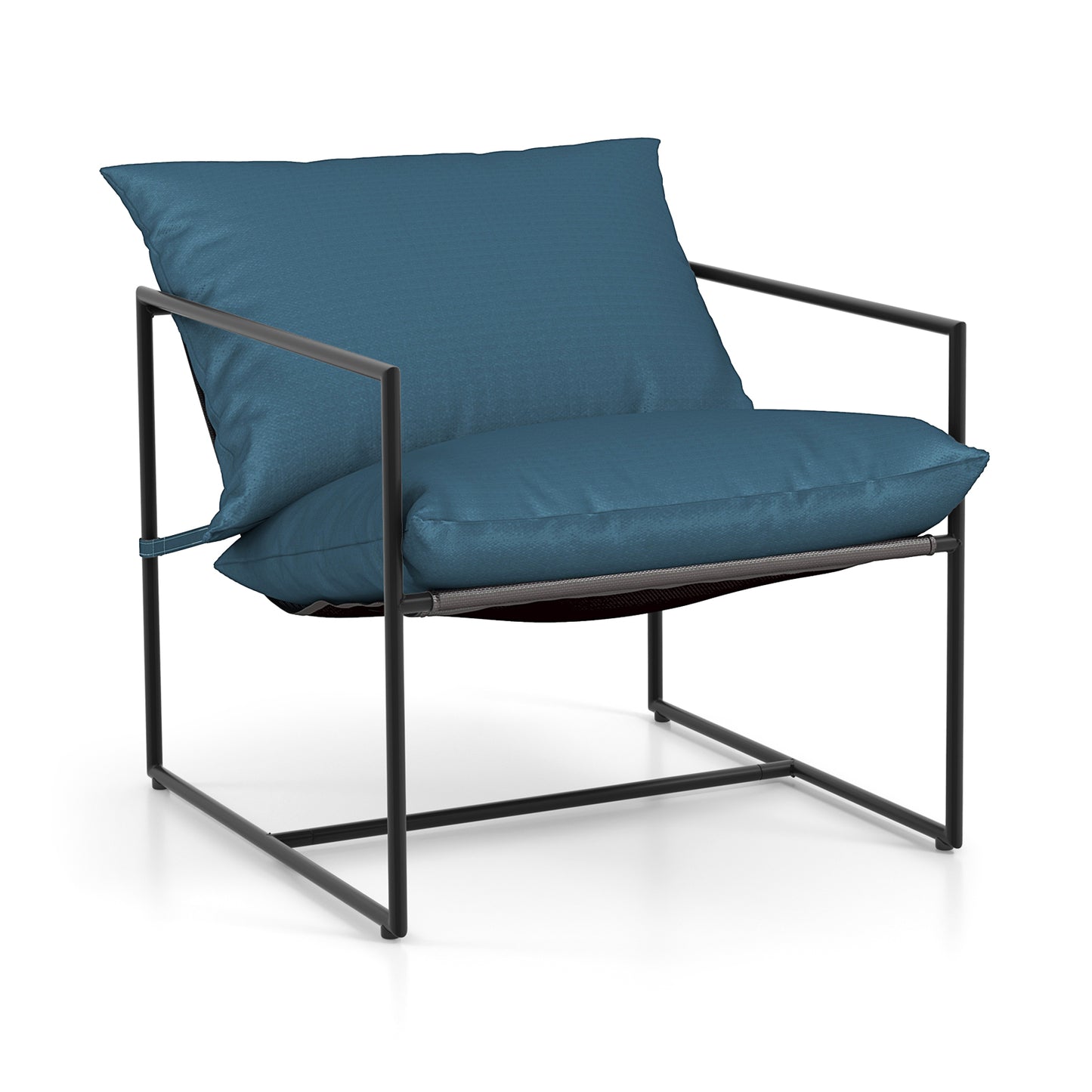 Sling Metal Framed Accent Chairs Set of 2 with Removable Sponge Cushions-Navy