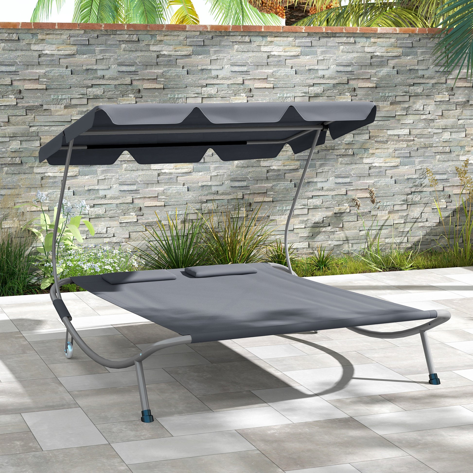 Outsunny Double Outdoor Bed, with Canopy - Light Grey