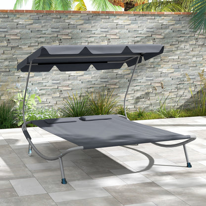Outsunny Double Outdoor Bed, with Canopy - Light Grey
