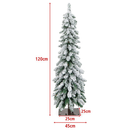 Snow-Flocked Slim Pencil Christmas Tree with 11 Lighting Modes-4FT