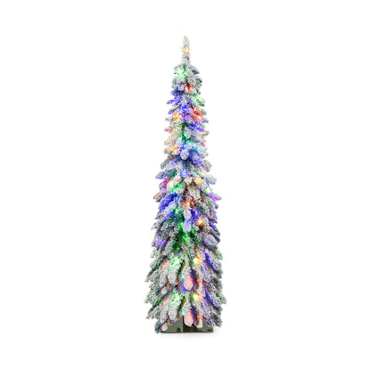 Snow-Flocked Slim Pencil Christmas Tree with 11 Lighting Modes-5FT
