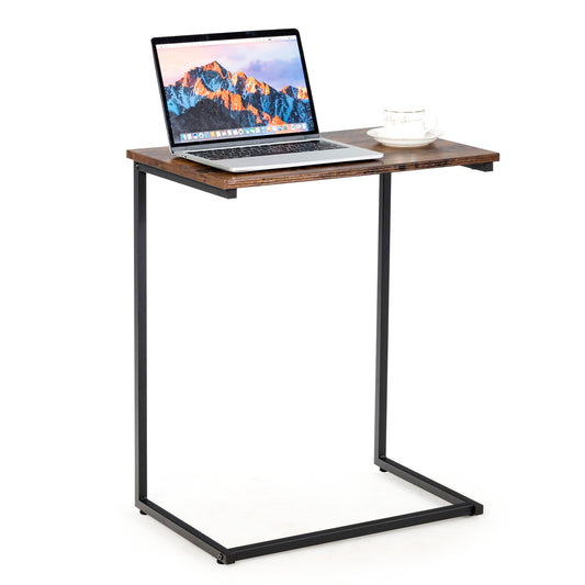 C-shaped Sofa Side Table with Metal Frame for Coffee Laptop Tablet