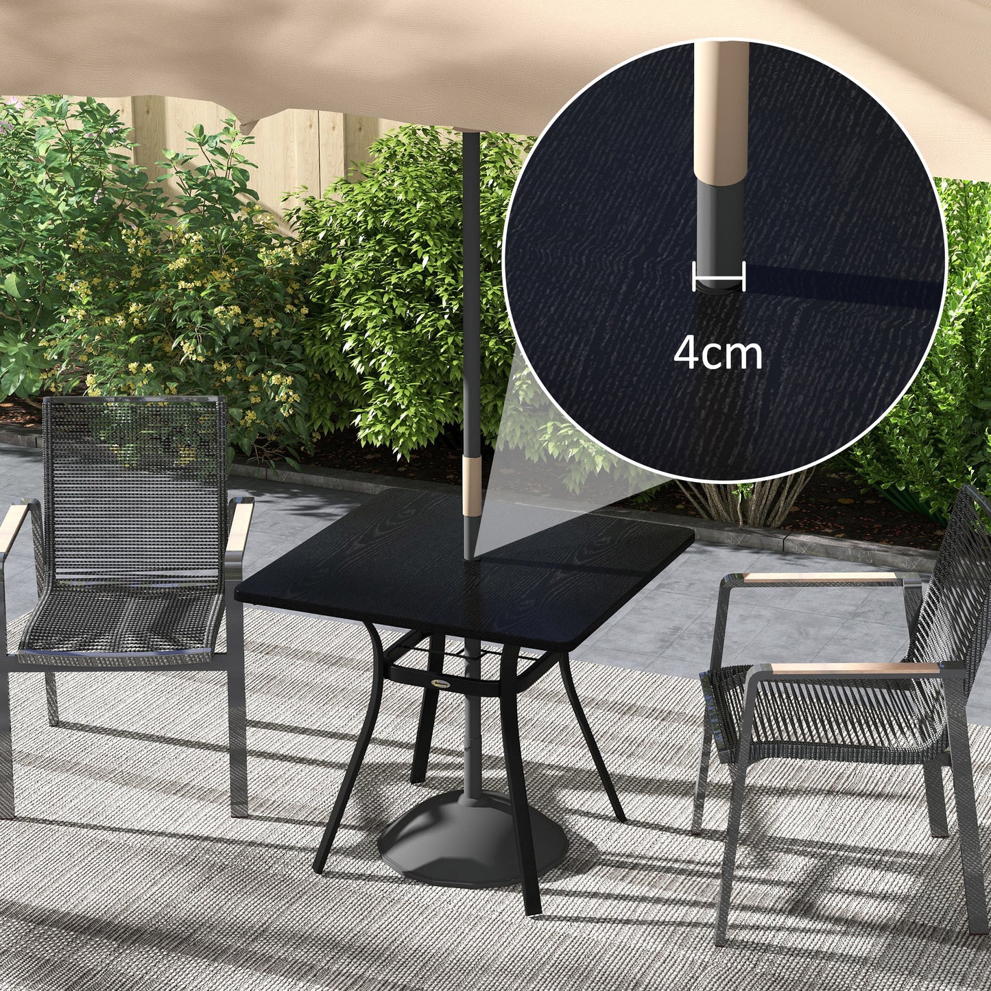 Outsunny Four-Seater Steel Garden Table, with ?40mm Parasol Hole - Black