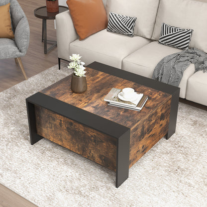 Coffee Table with Sliding Top and Hidden Compartment-Rustic Brown