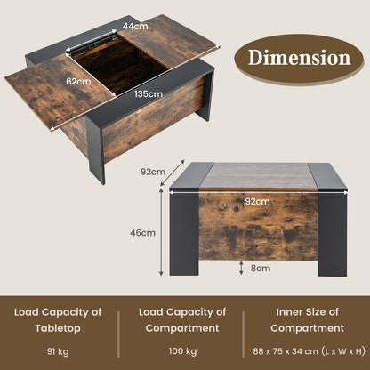 Coffee Table with Sliding Top and Hidden Compartment-Rustic Brown