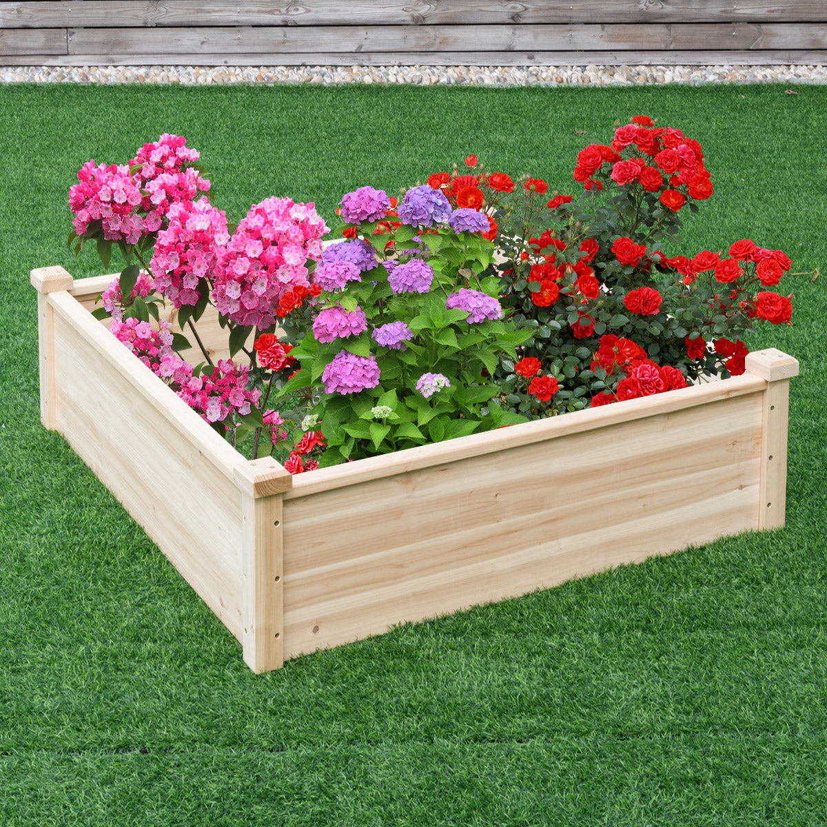 Square Fir Wood Raised Garden Bed with Open-Ended Base