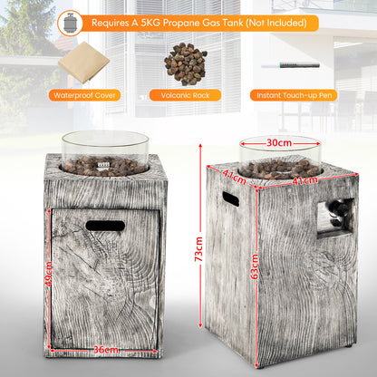 8.79 KW Propane Gas Fire Pit Table with Glass Wind Guard-Grey