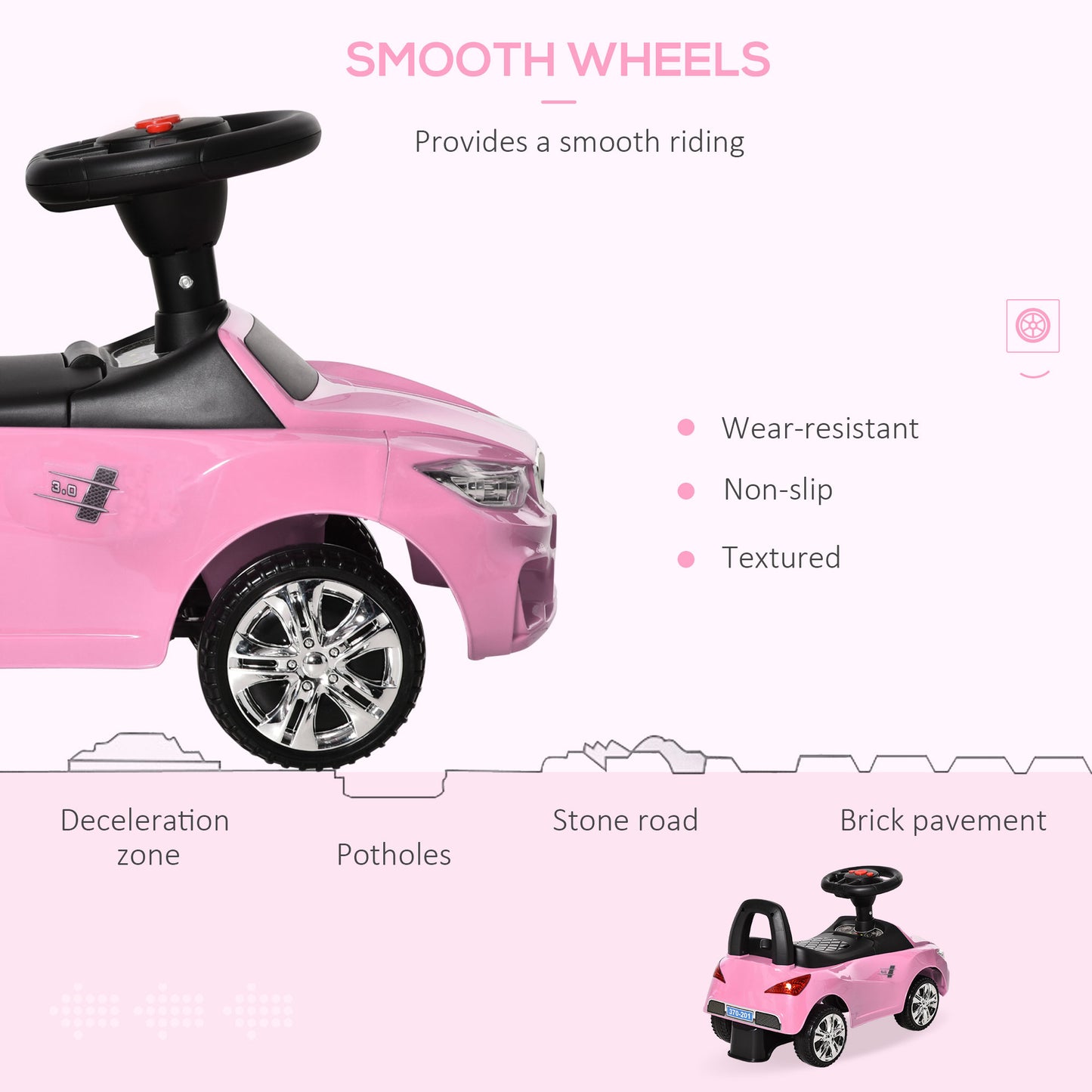 HOMCOM Ride on Sliding Car Baby Toddler Foot to Floor Slider Stroller w/ Horn Music Working Lights Hidden Storage Big Steering Wheel Pink