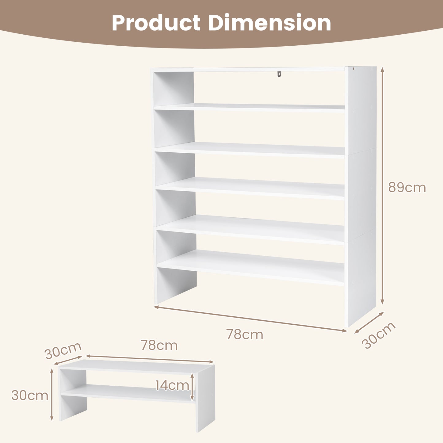 6-Tier Shoe Rack with Anti-Tipping Kits for Entryway and Closet-White