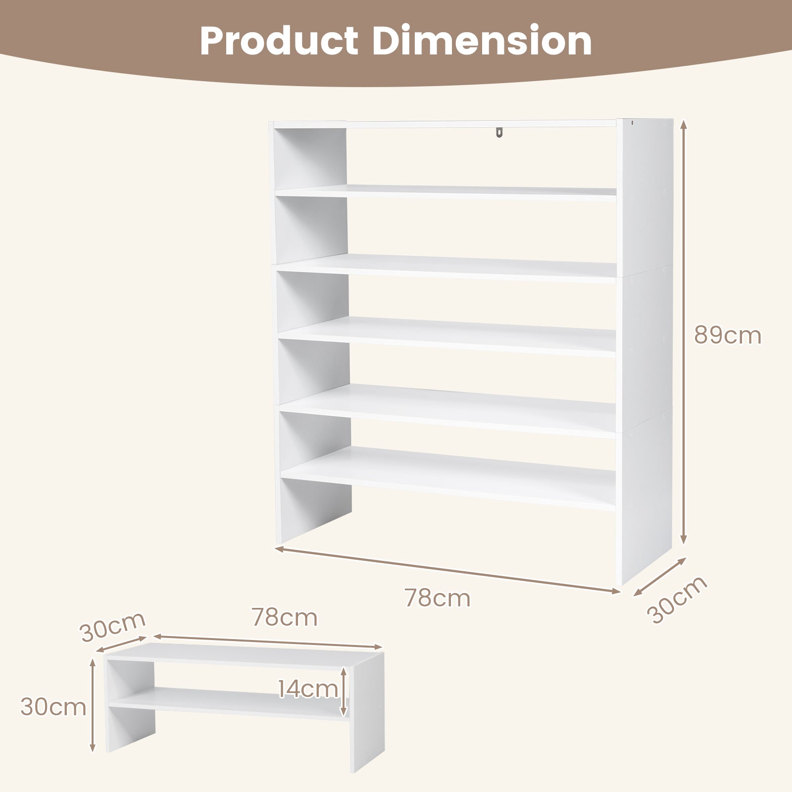 6-Tier Shoe Rack with Anti-Tipping Kits for Entryway and Closet-White