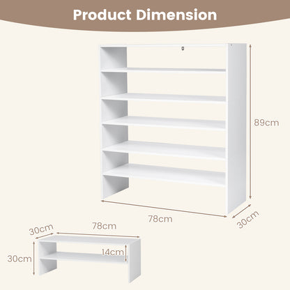 6-Tier Shoe Rack with Anti-Tipping Kits for Entryway and Closet-White