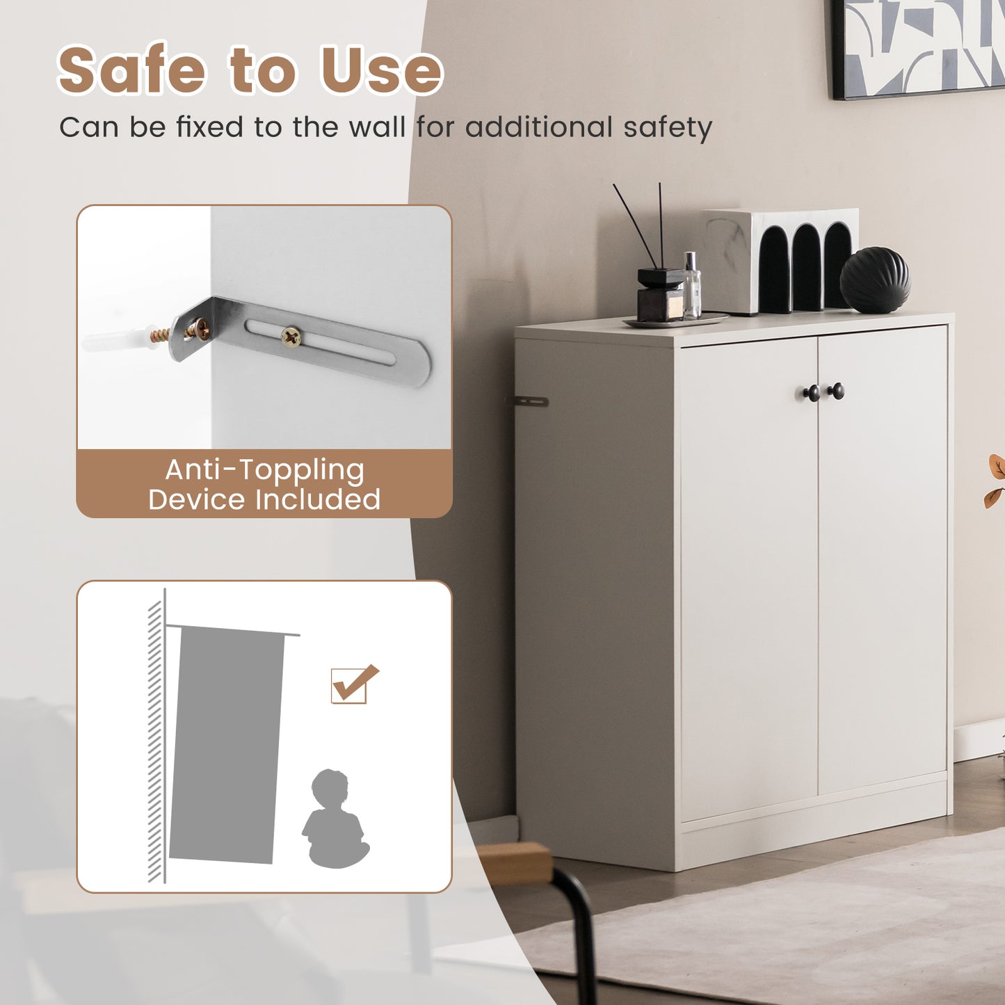 Storage Cabinet with 3 Shelves-White