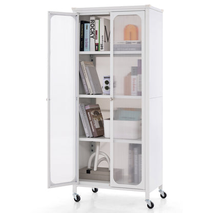 Storage Cabinet with Wheels and Translucent Doors-White