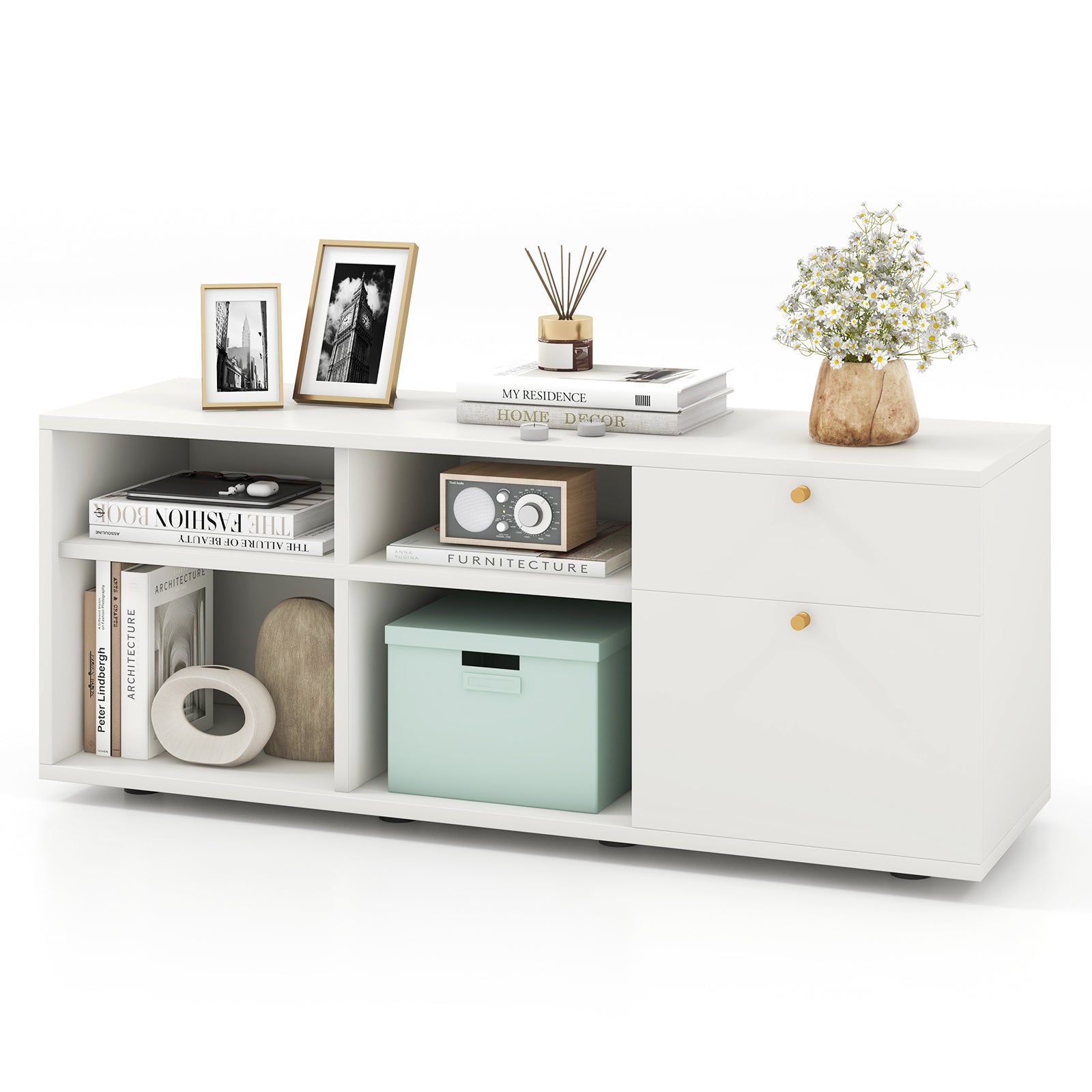 Storage Cabinet with 2 Drawers 4 Cubes-White