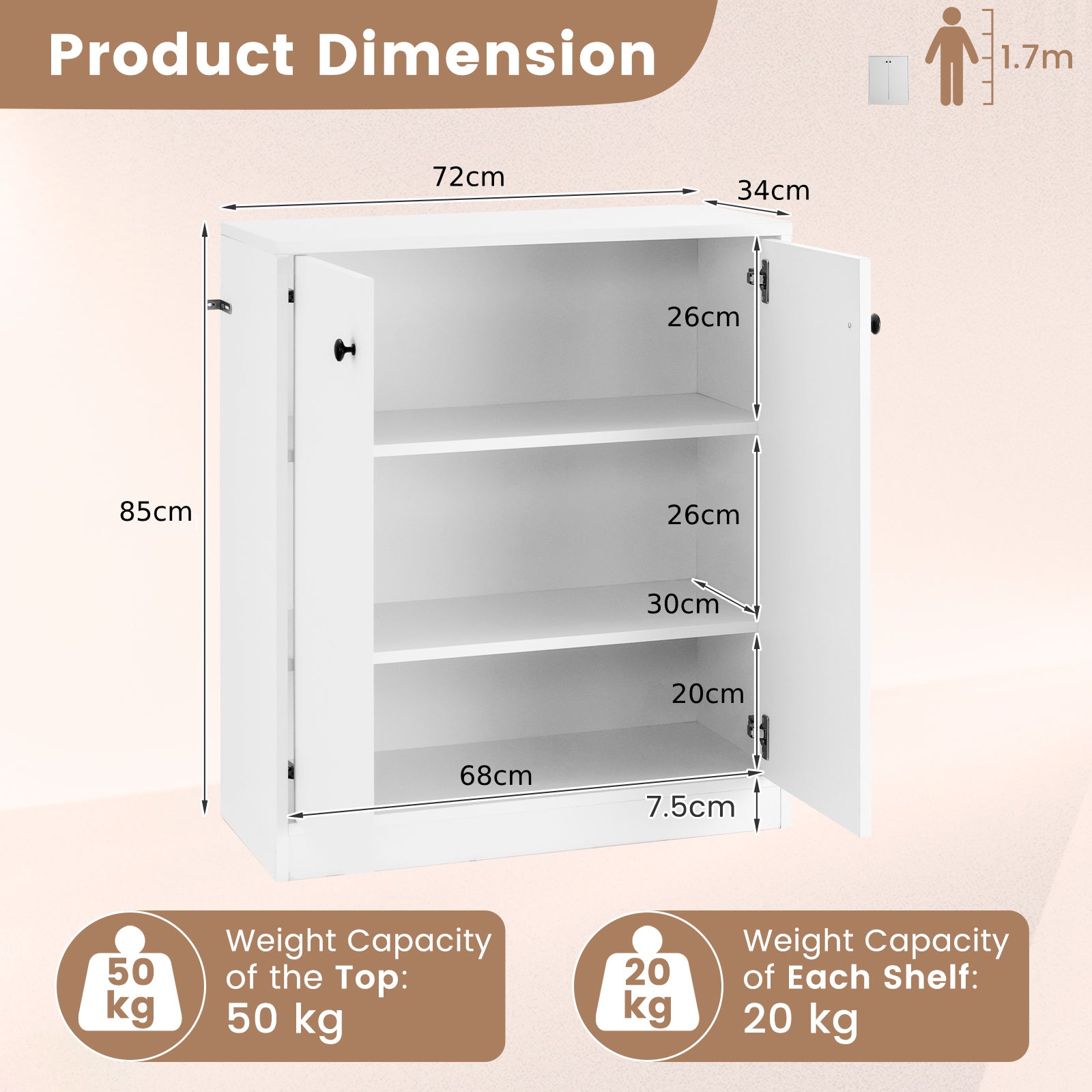 Storage Cabinet with 3 Shelves-White