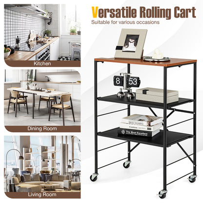 Storage Cart with Adjustable Shelves, Foldable Frame and Lockable Casters-Black