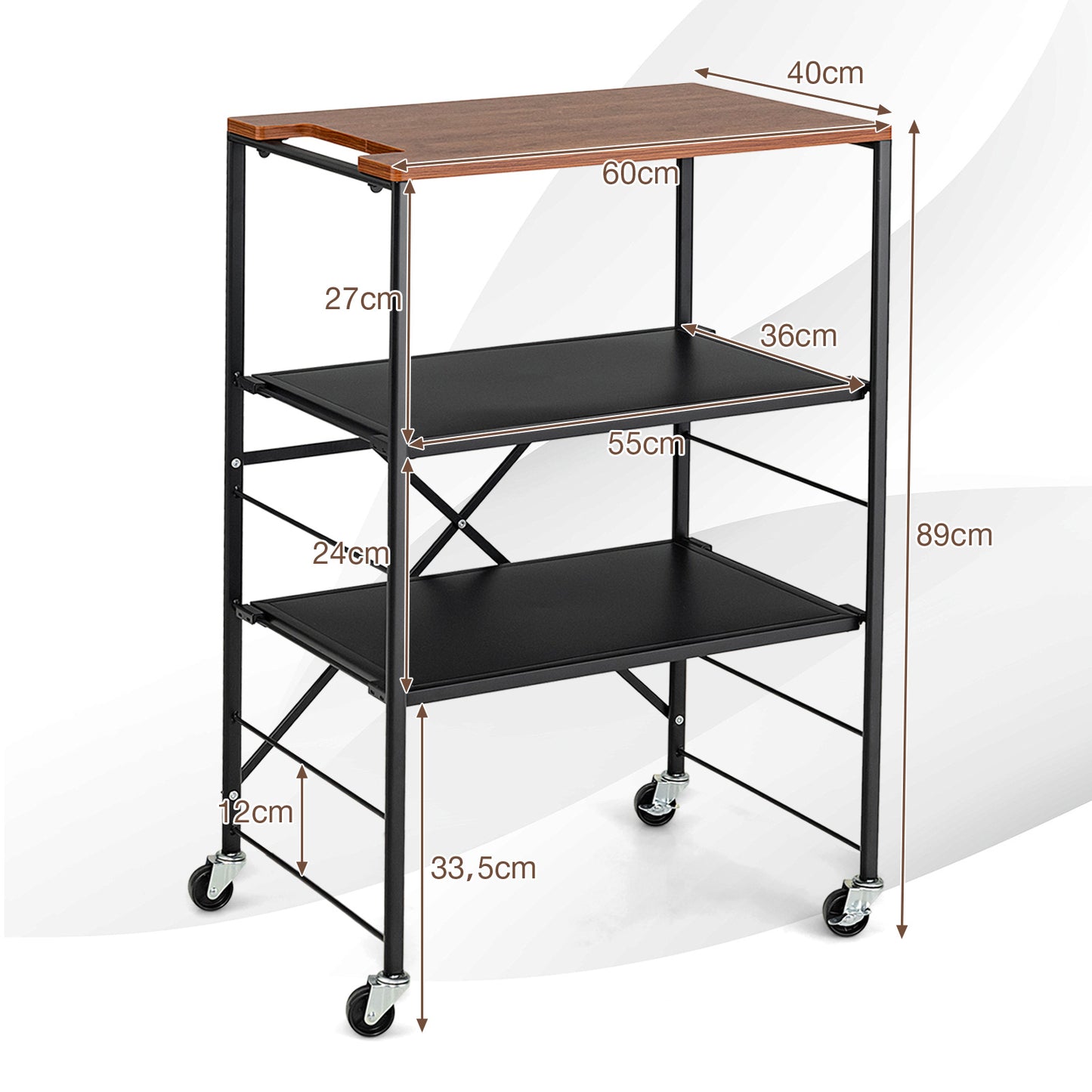 Storage Cart with Adjustable Shelves, Foldable Frame and Lockable Casters-Black