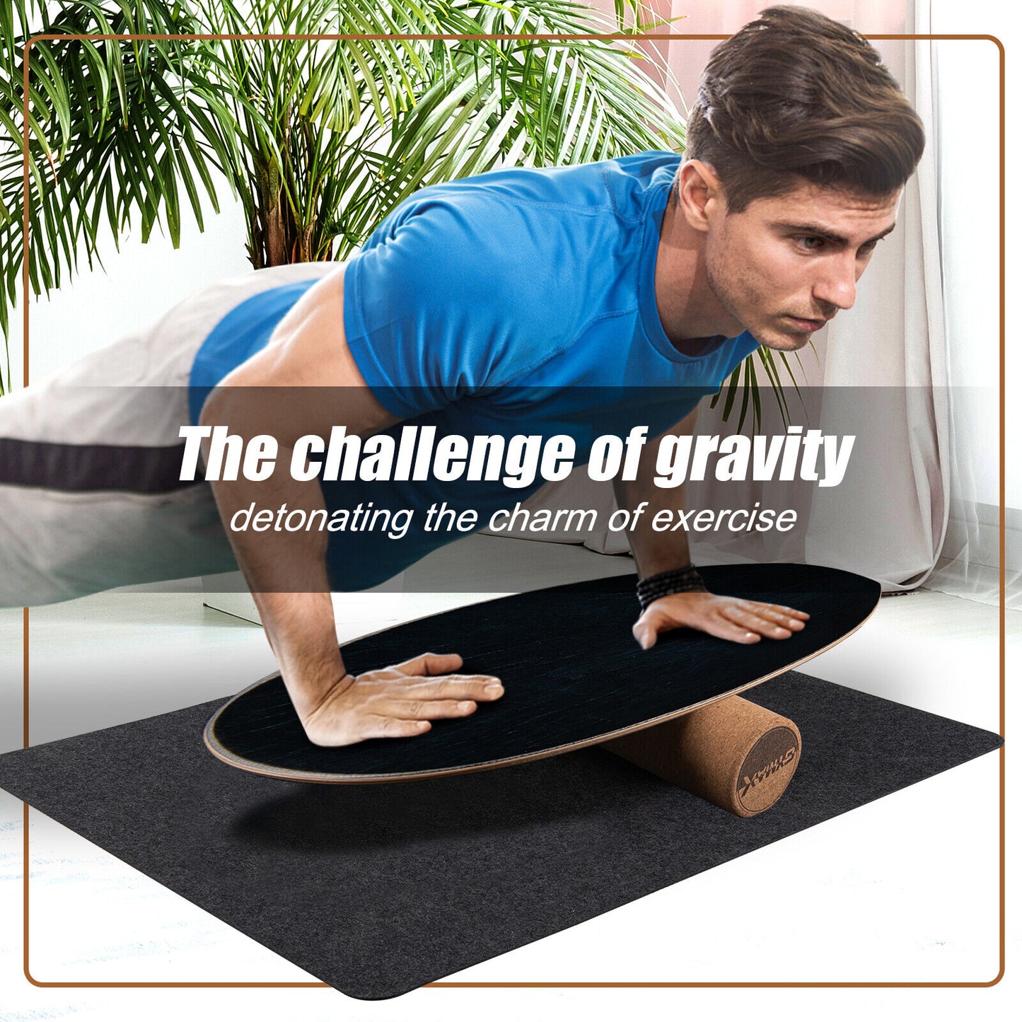 Wooden Balance Board with Non-Slip Blanket-Black