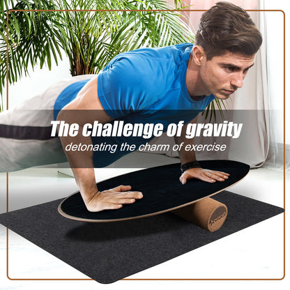 Wooden Balance Board with Non-Slip Blanket-Black