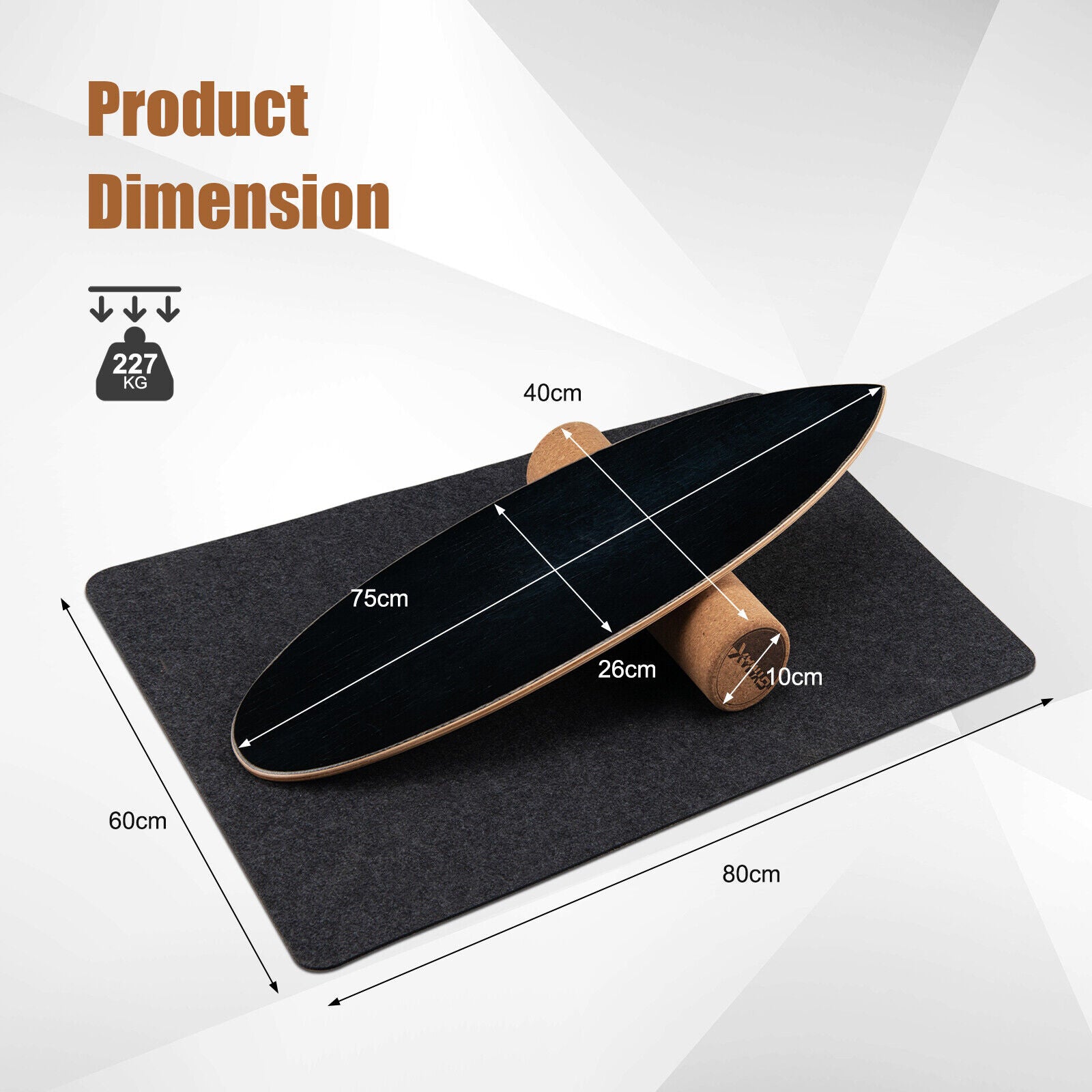 Wooden Balance Board with Non-Slip Blanket-Black