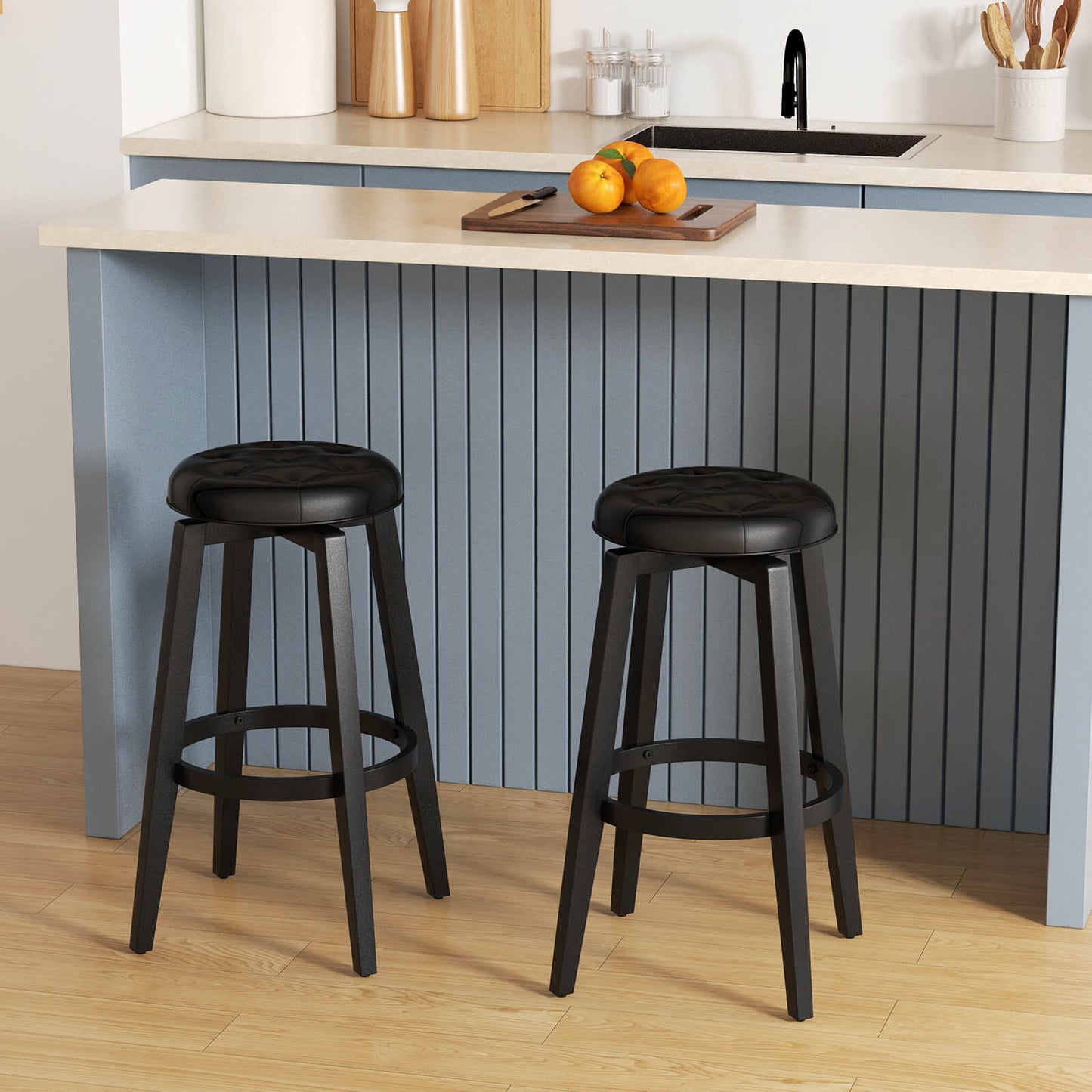 Swivel Bar Stool Set of 2 with Footrest Retro-Black-76 cm