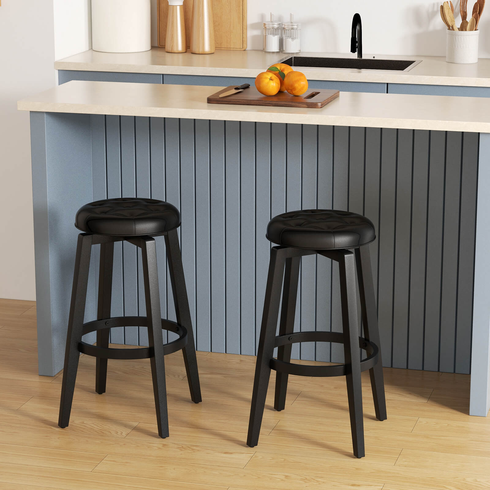 Swivel Bar Stool Set of 2 with Footrest Retro-Black-76 cm