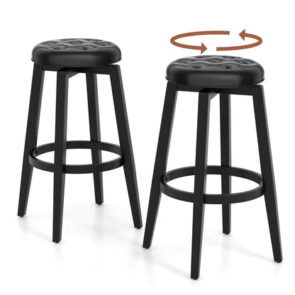 Swivel Bar Stool Set of 2 with Footrest Retro-Black-76 cm