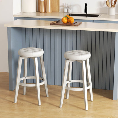 Swivel Bar Stool Set of 2 with Footrest Retro-White-76 cm