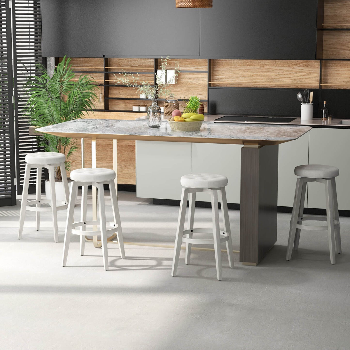 Swivel Bar Stool Set of 2 with Footrest Retro-White-76 cm