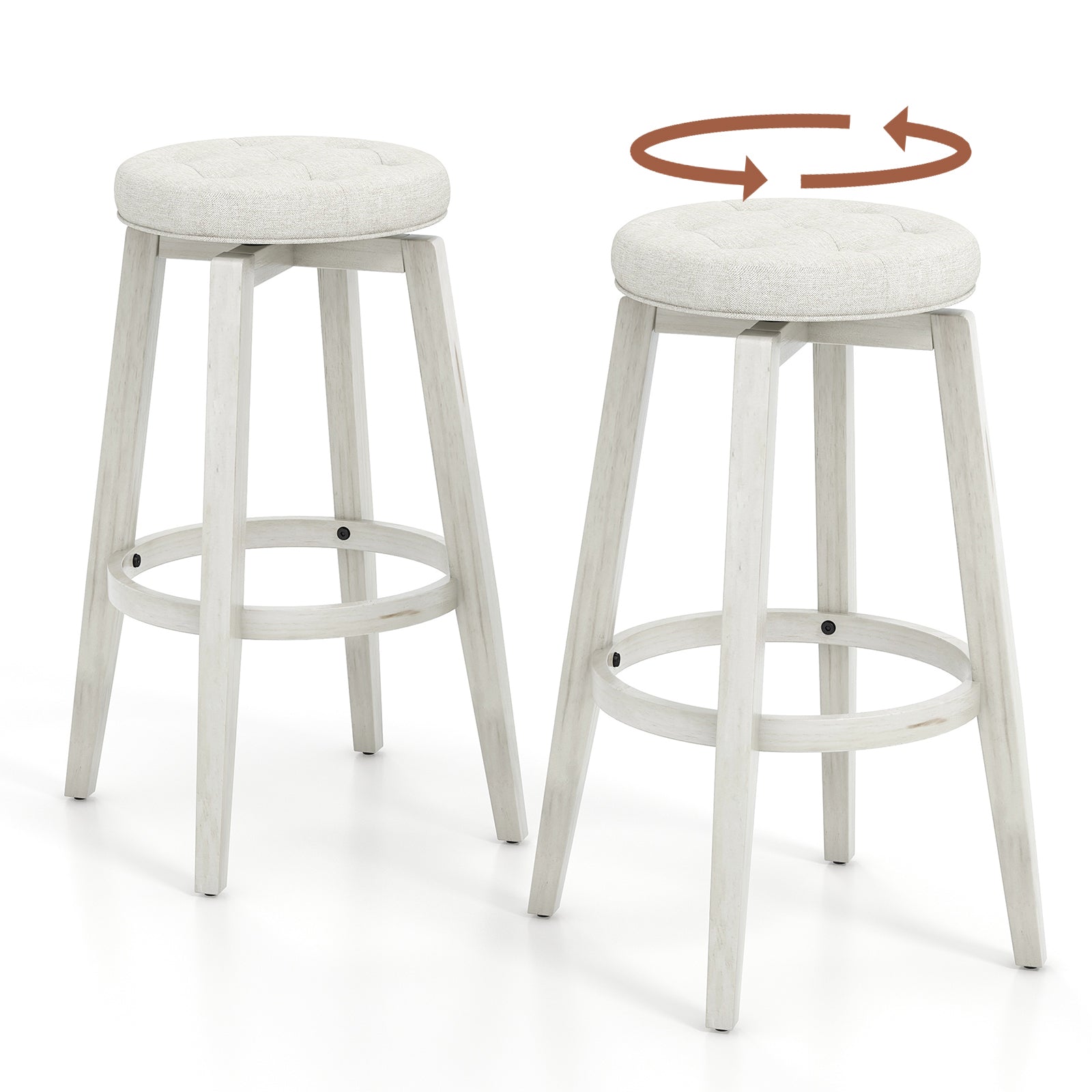 Swivel Bar Stool Set of 2 with Footrest Retro-White-76 cm