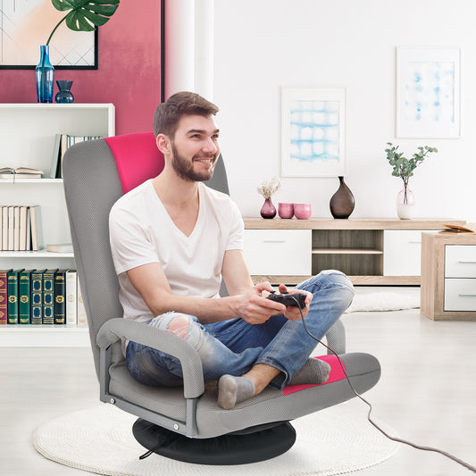 Foldable 360-Degree Swivel Gaming Floor Chair with Adjustable Backrest-Pink