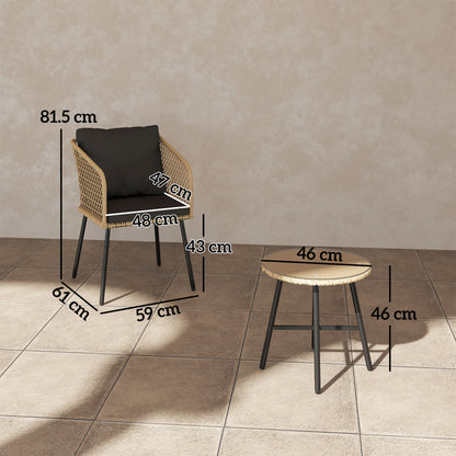 Outsunny Three-Piece Cut-Out Rattan Chair and Table Set - Brown/Black