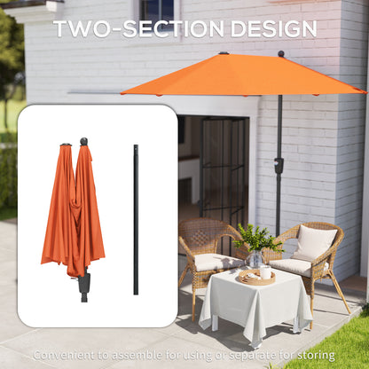Outsunny 2m Half Parasol Umbrella - Orange