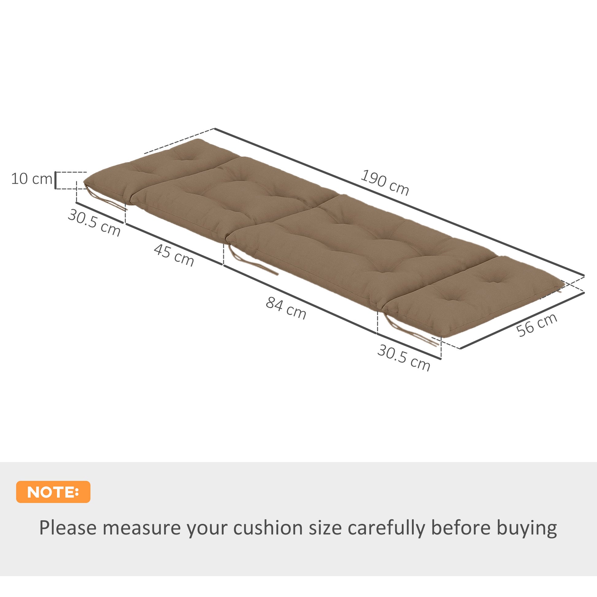 Outsunny Set of Two 190 x 56cm Sun Lounger Cushions - Khaki