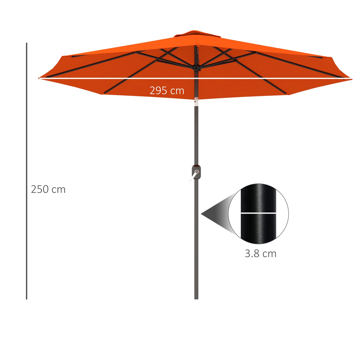 Outsunny 3(m) Garden Parasol Umbrellas, Outdoor Sun Shade with 8 Ribs, Tilt and Crank Handle for Balcony, Bench, Garden, Orange