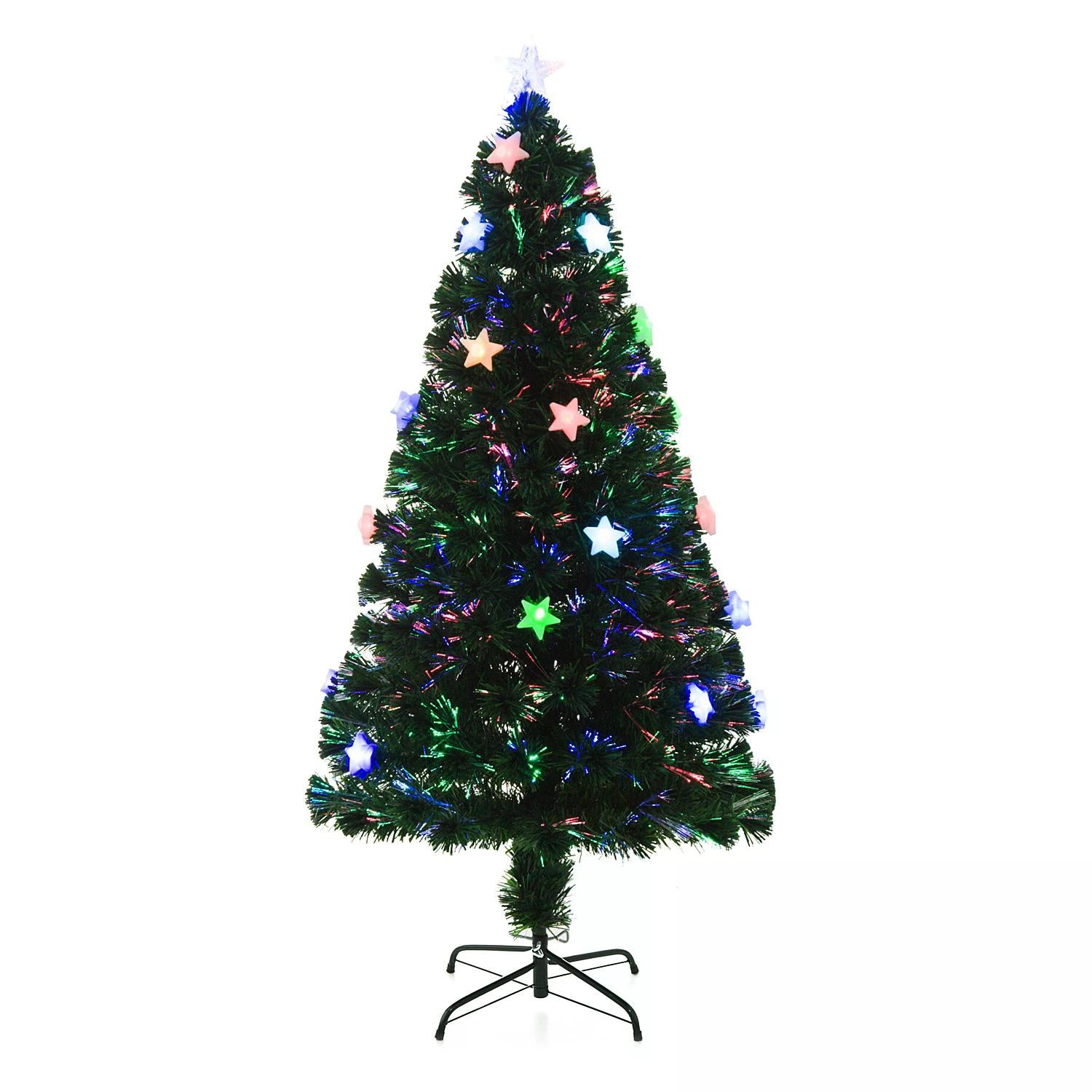 HOMCOM 5ft 150cm Green Fibre Optic Artificial Christmas Tree W/ Stars