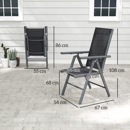 Outsunny Set of 2 Folding Chair, Aluminium Frame Outdoor Camping Chairs with Breathable Mesh Back and Seat, Garden Chair Set with Armrests for Balcony, Dark Grey