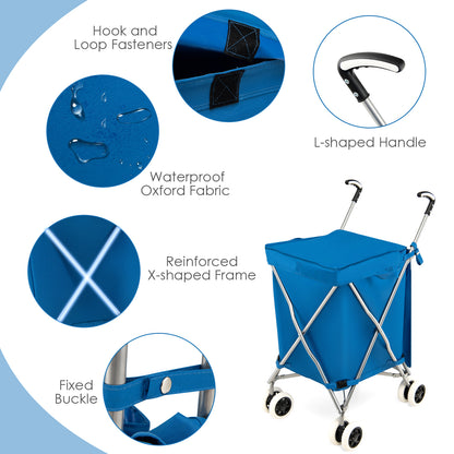 90L Folding Shopping Trolley with Removable Waterproof Bag and Cove-Blue
