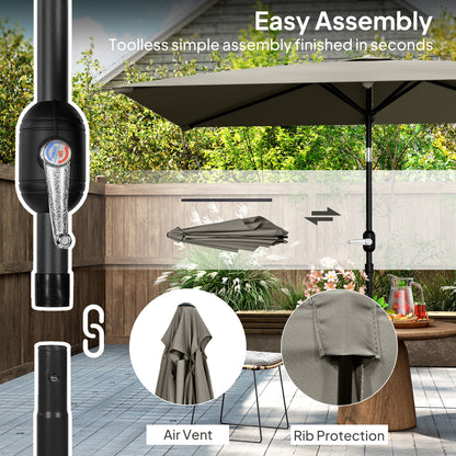 Outsunny 3x2m Patio Parasol Garden Umbrellas Canopy with Aluminium Tilt Crank Rectangular Sun Shade Steel, Light Grey