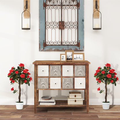 Outsunny Set of 2 Artificial Plants White Rose Floral in Pot, Fake Plants for Home Indoor Outdoor Decor, 90cm, Red