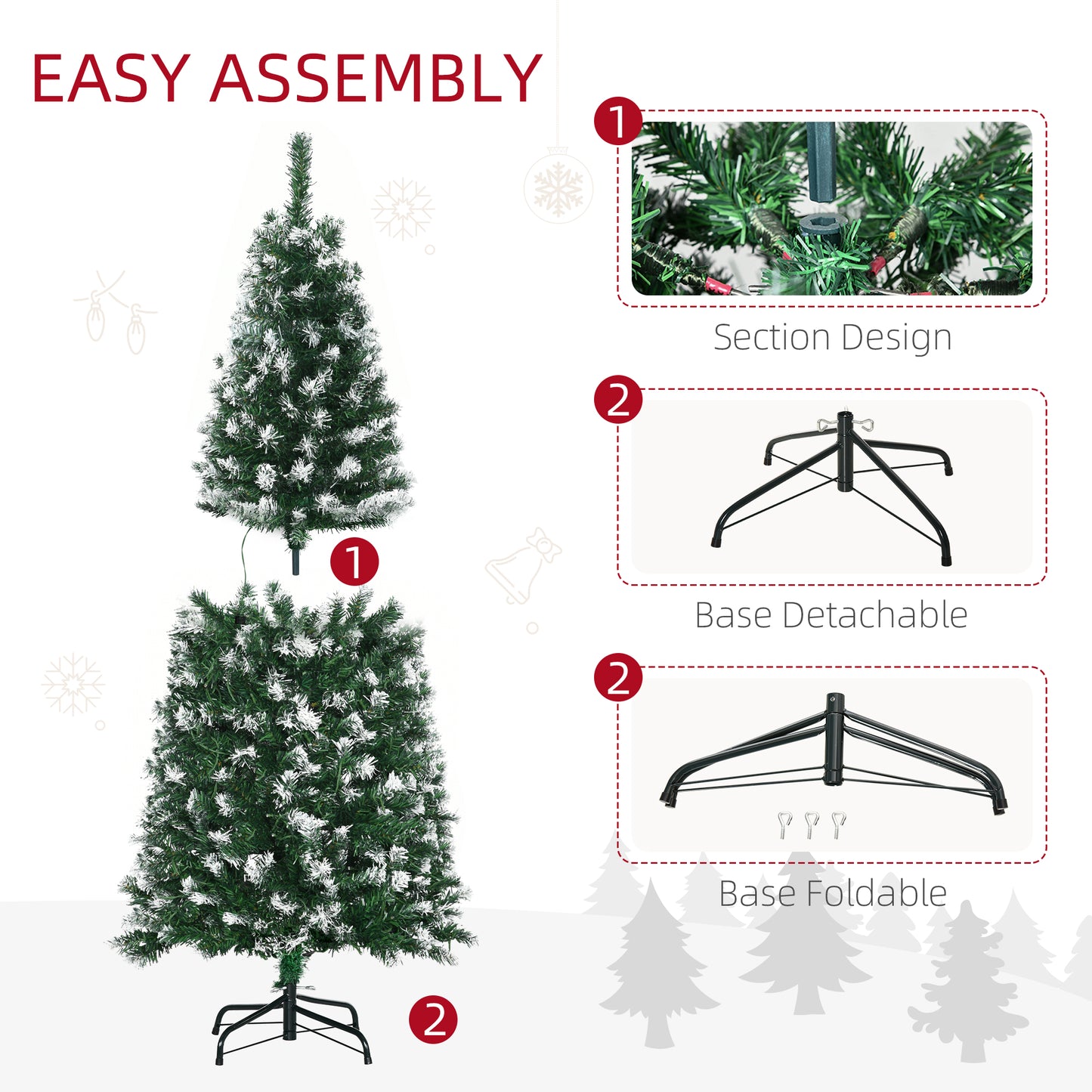 HOMCOM 5' Tall Prelit Pencil Slim Artificial Christmas Tree with Realistic Branches, 250 Colourful LED Lights and 408 Tips, Xmas Decoration, Green